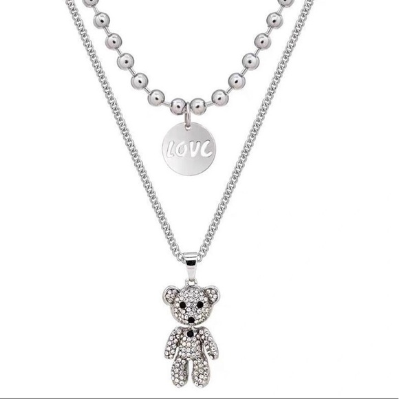 NEW | Crystal Teddy Bear Silver Necklace Set - Picture 3 of 3
